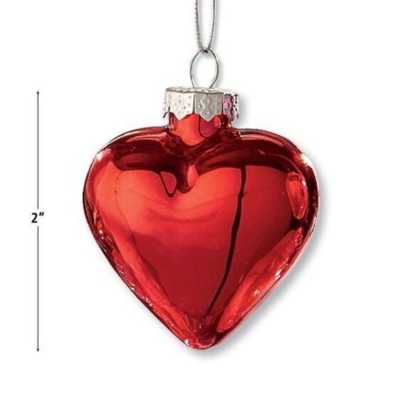 Set of 12 2" Blown Glass Red White Pink Shiny Hearts Christmas Tree Ornaments - Picture 8 of 8